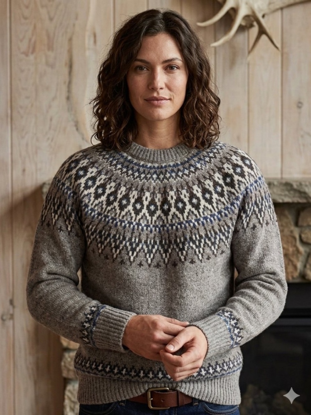 Wind River Heritage Fair Isle Knot Wool Blend Crewneck Sweater Size Medium